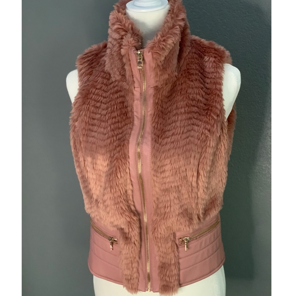 Cisono by Cavalini Faux Fur and Faux Leather Pink Vest- Small